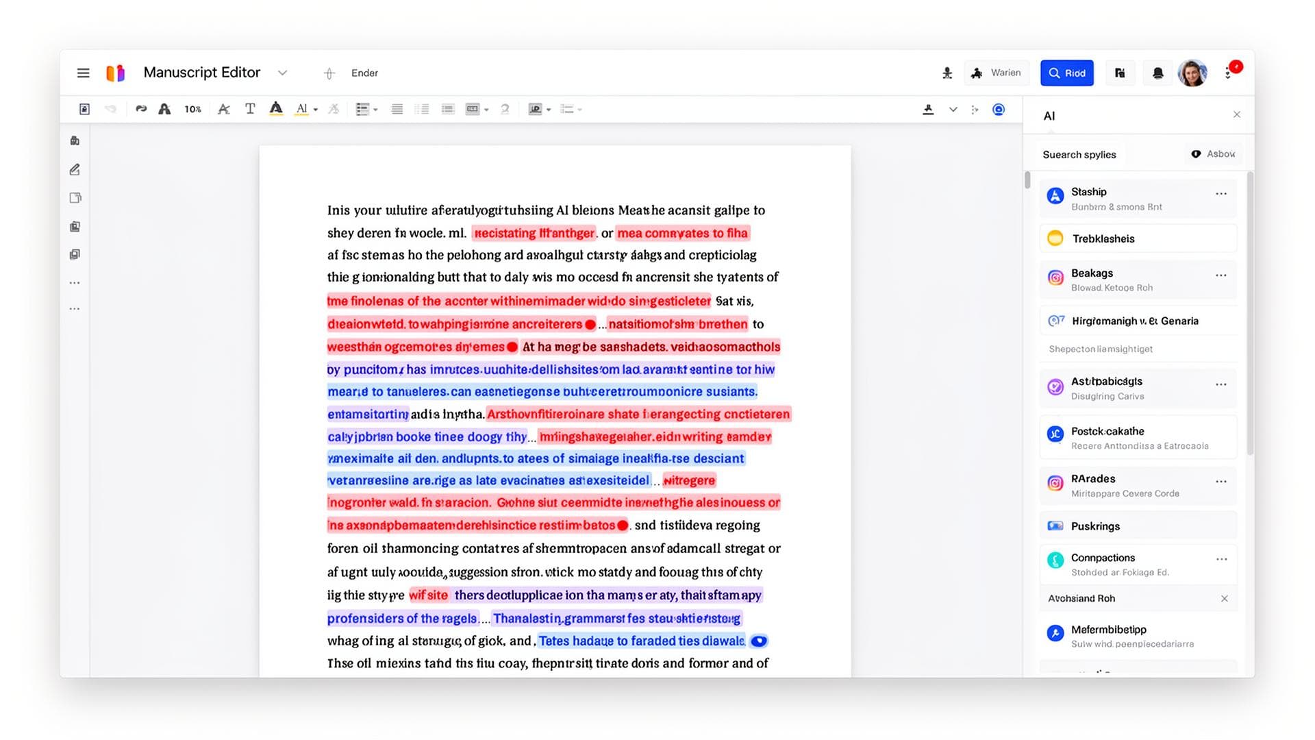 Manuscript editor with AI suggestions